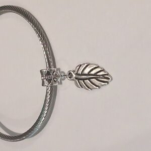 Silver Leaf Dangle Charm for Pandora Style Bracelet‎